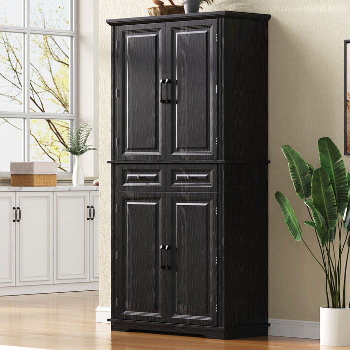 Merax Farmhouse Kitchen Pantry Cabinet with 3 Pull-Out Shelves, 6 Door Racks, 2 Adjustable Shelves