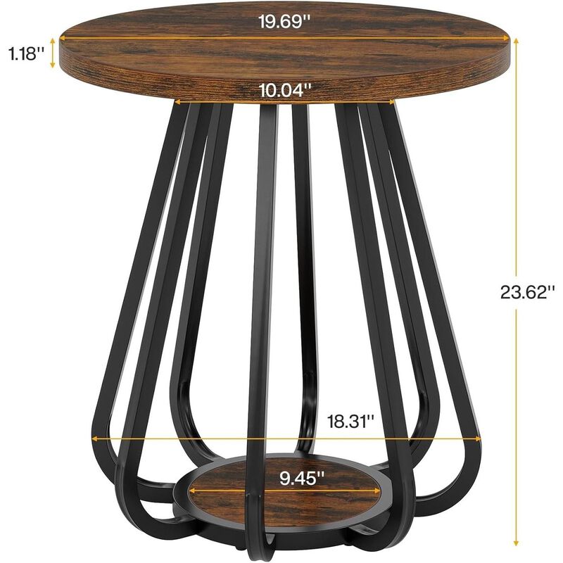 2-Tier Small Side Table, Sofa End Table with Metal Frame for Small Spaces-Vintage Brown image number 2