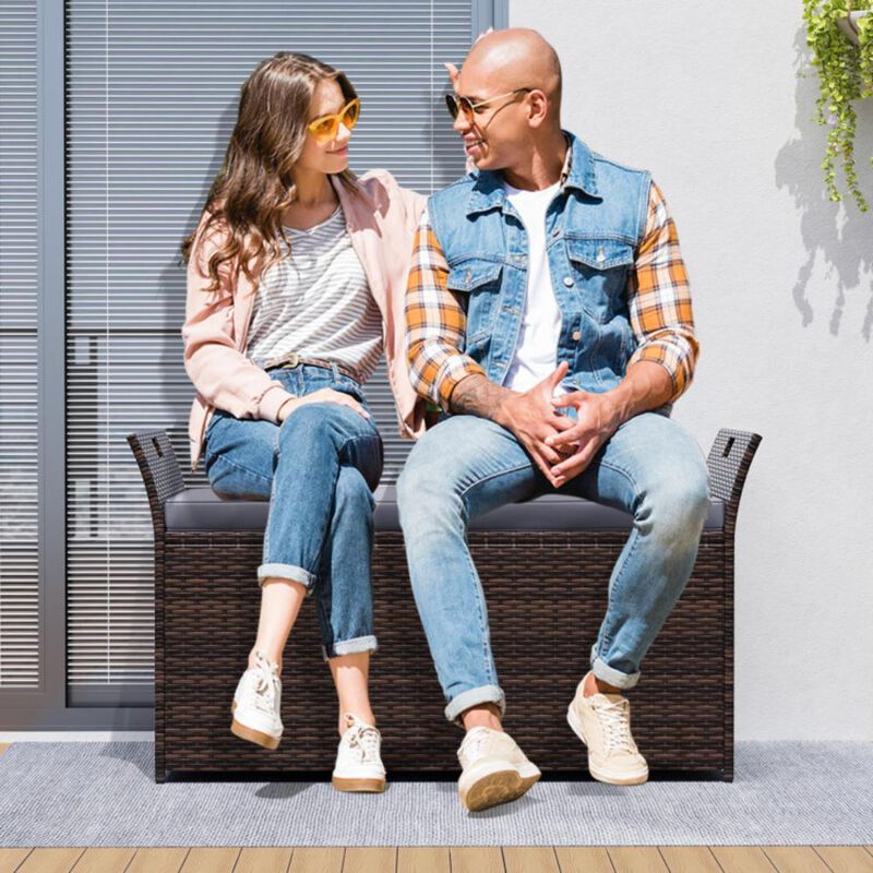 Hivvago Outdoor Bench with Hand-woven PE Rattan Wicker and Side Handles