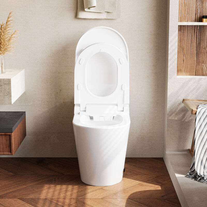 FUFU&GAGA Advanced Ceramic Glazing Smart Toilet with UV Sterilization, Radar Sensing Flip Cover, Foot Sensor, Built-in Bidet and Ambient Lighting (27.9 in. W x 15.4 in. D x 19.3 in. H), White