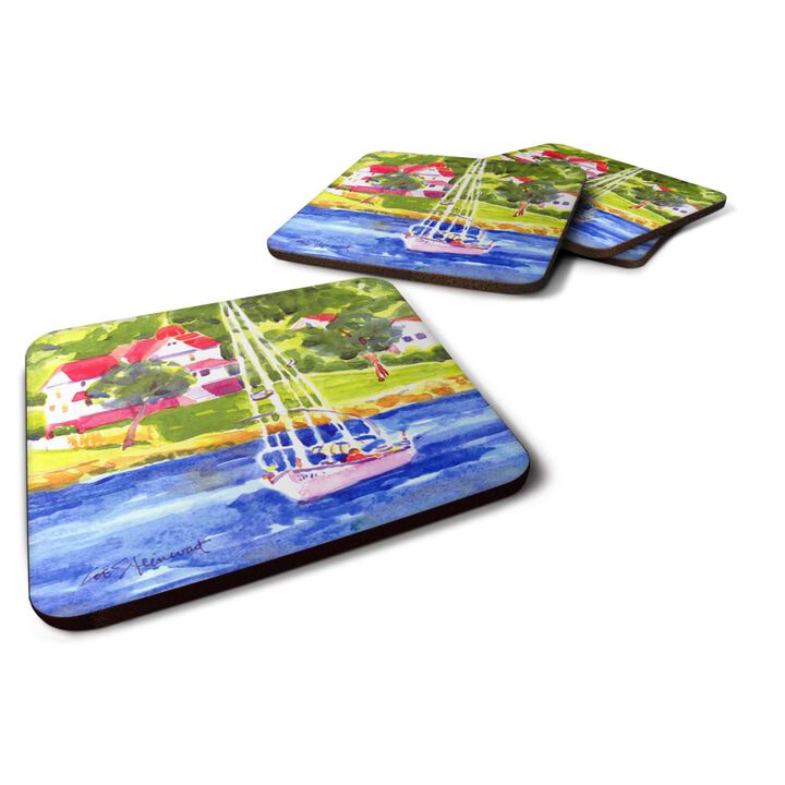 Caroline's Treasures 6129FC Sailboat on the Lake Foam Coasters (Set of 4), 3.5 H x 3.5 W, Multicolor