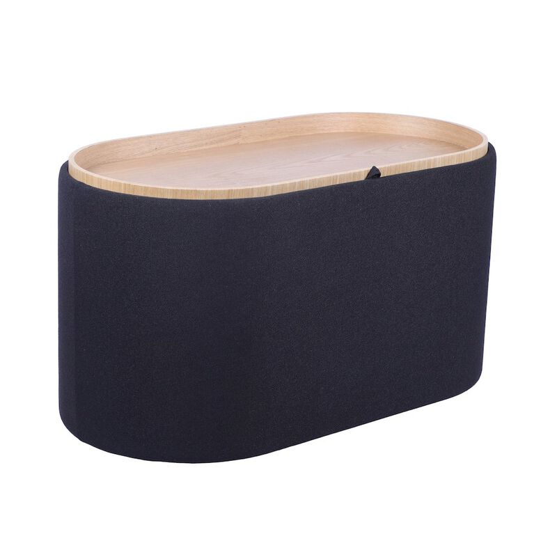 Storage Ottoman with Reversible Wooden Tray Top, Black