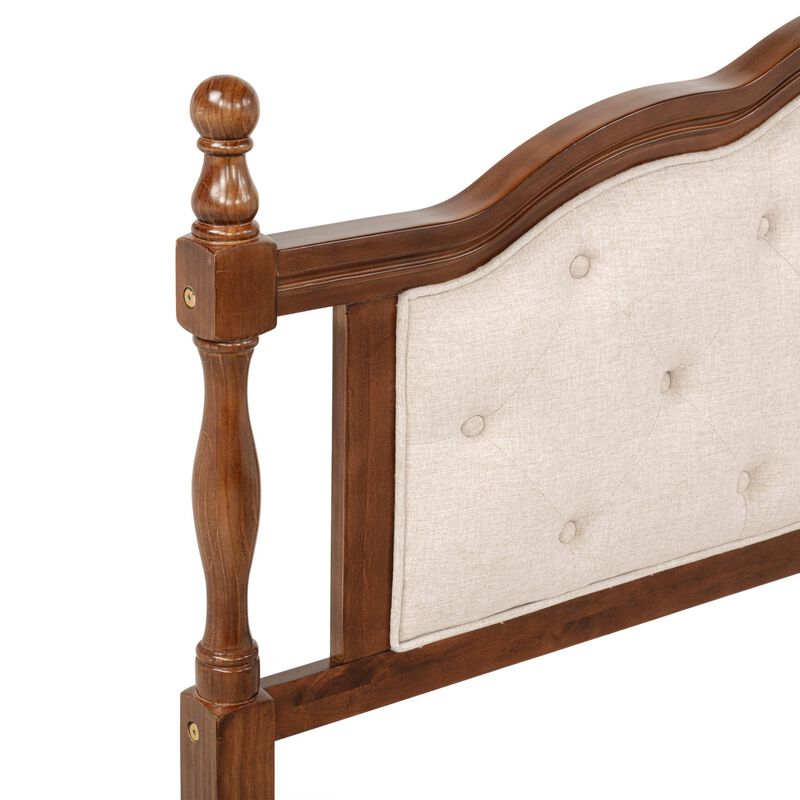 Pine Wood Contemporary Platform Bed with Upholstered Headboard and Panel Footboard image number 6