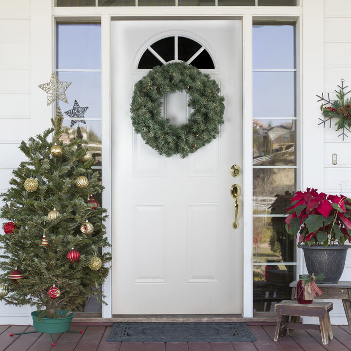 Pre-lit Colorado Blue Spruce Artificial Christmas Wreath  24-Inch  Clear Lights