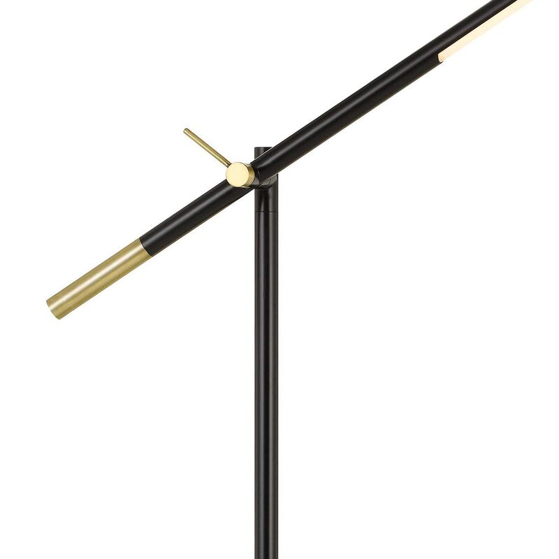 10 Watt Adjustable Metal Frame Floor Lamp, Black and Brass-Benzara