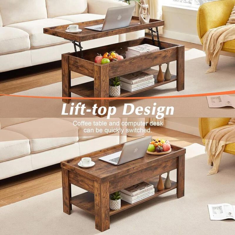 Hivvago Modern Lift Top Coffee Table Laptop Tray with Storage Shelf in Black Wood Finish