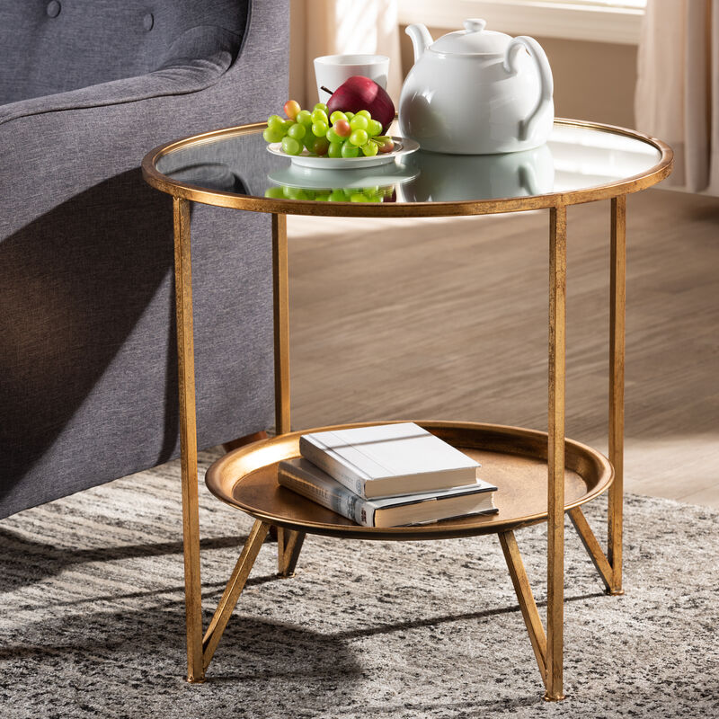 Baxton Studio Tamsin Gold Finished Metal And Mirrored Glass Accent Table With Tray Shelf image number 1