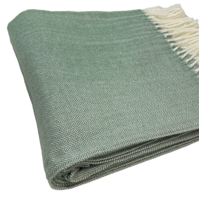 HomeRoots 50" X 60" Green And Ivory Woven Herringbone Plush Throw Blanket with Tassels image number 2