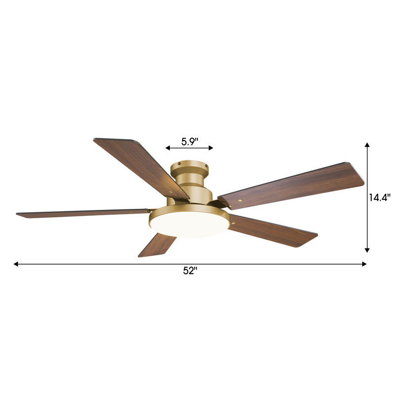 52" Modern Gold Reversible Dimmable Low Profile Flush Mount Smart Ceiling Fan with Light, APP Control and Remote image number 5