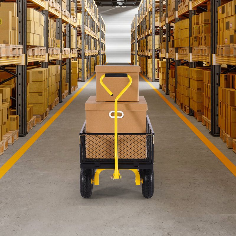 Garden Utility Cart with Rotating Handle &ndash; Heavy Duty Metal Wagon with Tires, Removable Sides & Flatbed Function image number 1