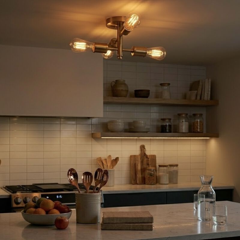 ELEMENT ACE Retro Four-Light Semi Flush Mount Ceiling Pendant Fixture Suitable for Hallway Kitchen Bedroom Living Room Indoor Home Lighting 11"W &times; 6.5"H image number 4