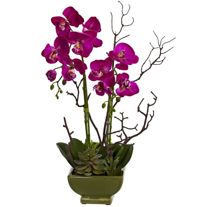 Nearly Natural 21-in Orchid & Succulent Arrangement