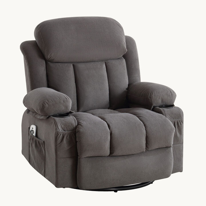 Swinging Recliner Massage Heated Sofa, With USB and 2 Cup Holders in Side Pockets