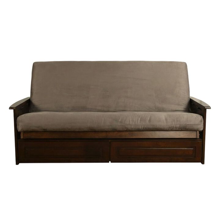 Phoenix Frame Queen-Espresso Finish-Suede Gray Mattress-Storage Drawers