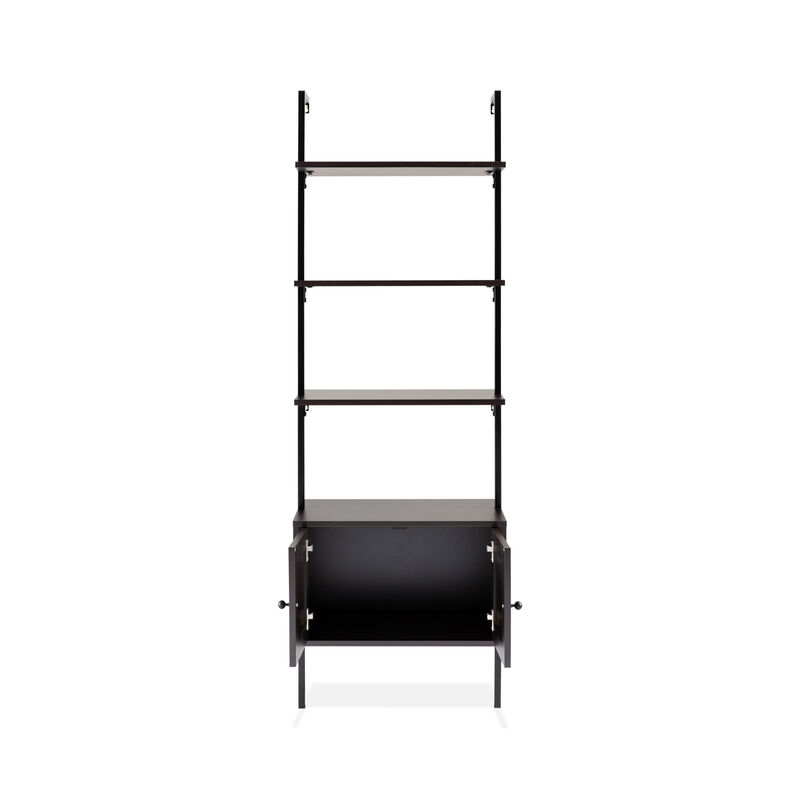 Industrial 4-Shelf Wood Wall-Mounted Open Ladder Bookcase
