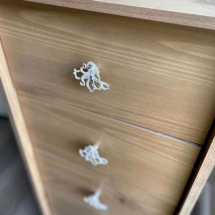 Set of 6 Distressed Finish Coastal White Cast Iron Octopus Drawer Pulls Cabinet Knobs