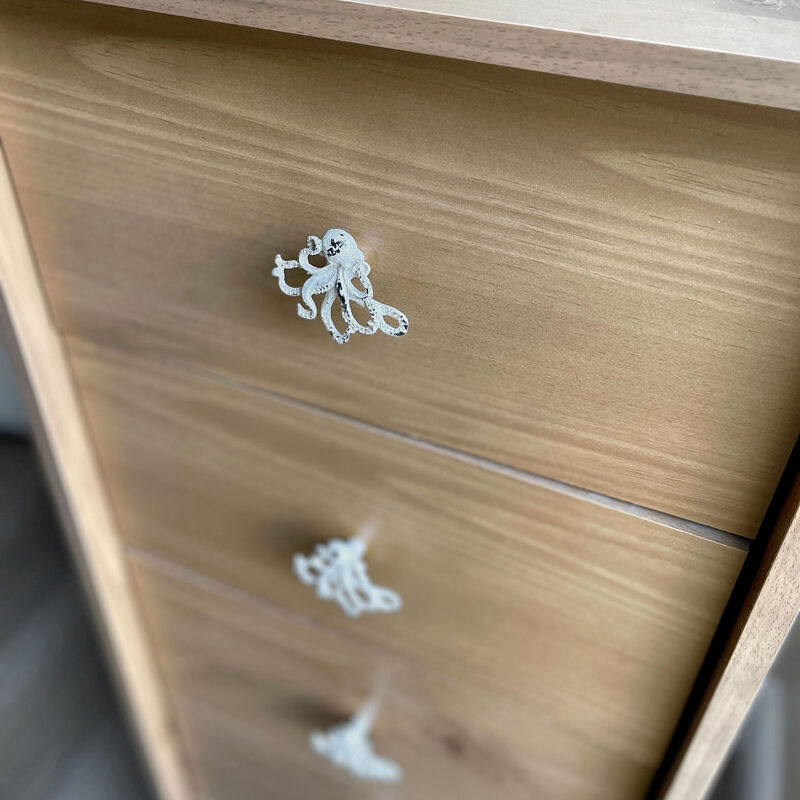 Set of 6 Distressed Finish Coastal White Cast Iron Octopus Drawer Pulls Cabinet Knobs image number 1