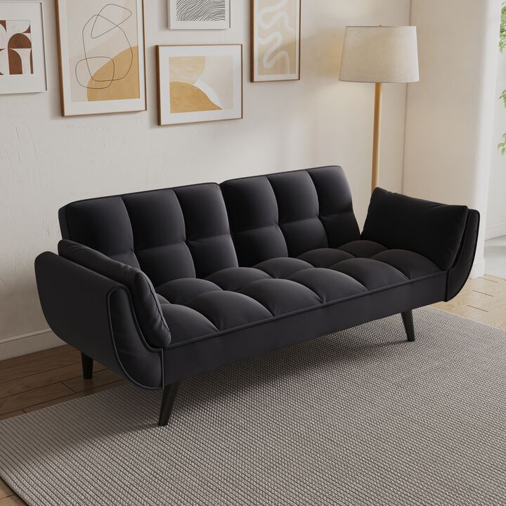 Merax Adjustable Sofa Bed with Clustered Cushions & Even Stitching Converts to Bed for Overnight Guests