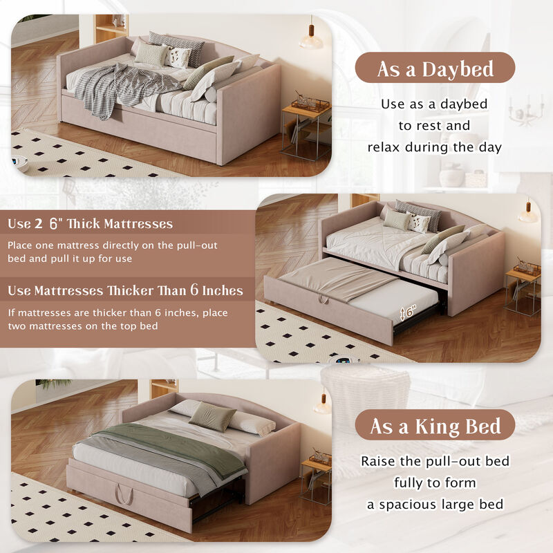 Merax Pop-Up Trundle Daybed with Velvet Upholstery & Padded Armrests image number 6