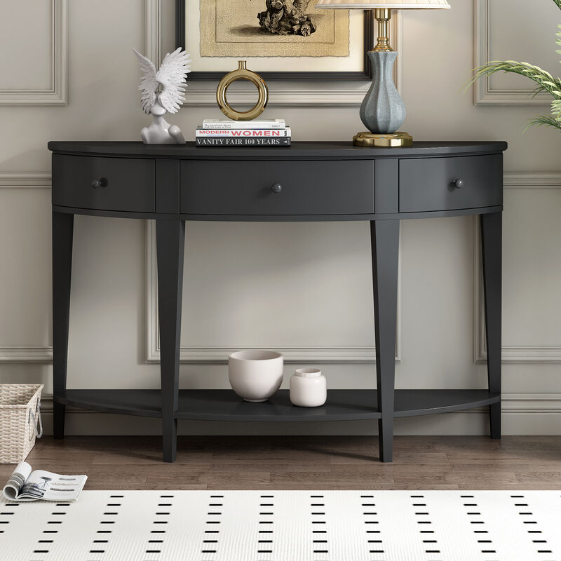 Modern Curved Console Table Sofa Table with 3 drawers and 1 Shelf for Hallway, Entryway