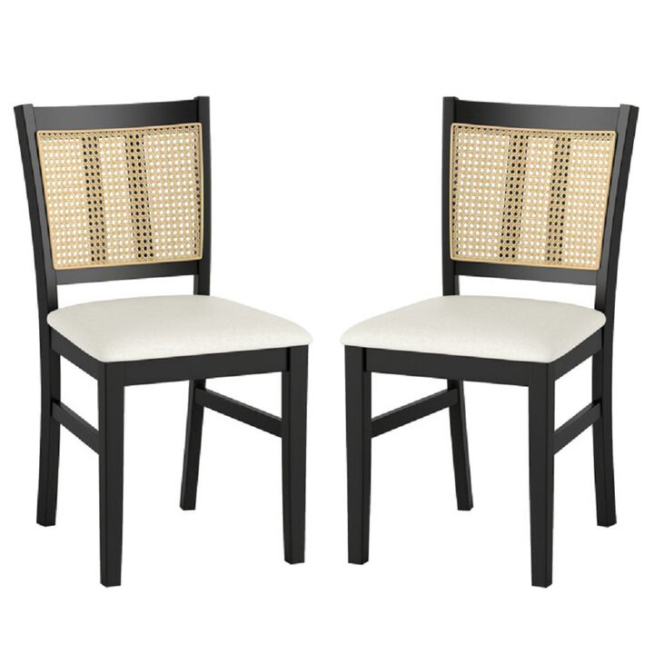 Set of 2 Farmhouse Rattan Dining Chairs, Cane Back with Rubber Wood Legs