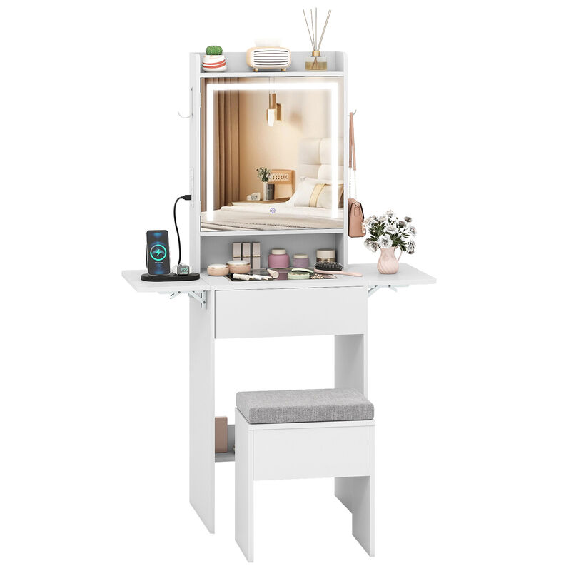 Bedroom Vanity Desk with Mirror Lights and Compact Storage Design image number 3