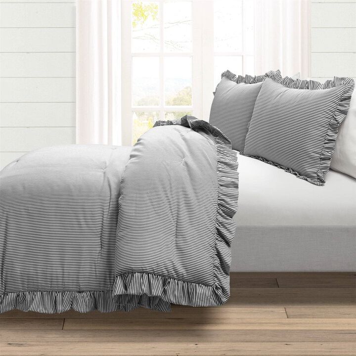 Reversible Stripe Ruffle Comforter Set – 3-Piece Soft Bedding for All Seasons