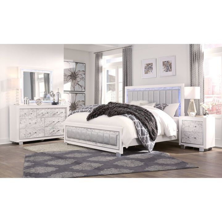 Global Furniture USA Transitional Glam Santorini White Nightstand, Metallic White
