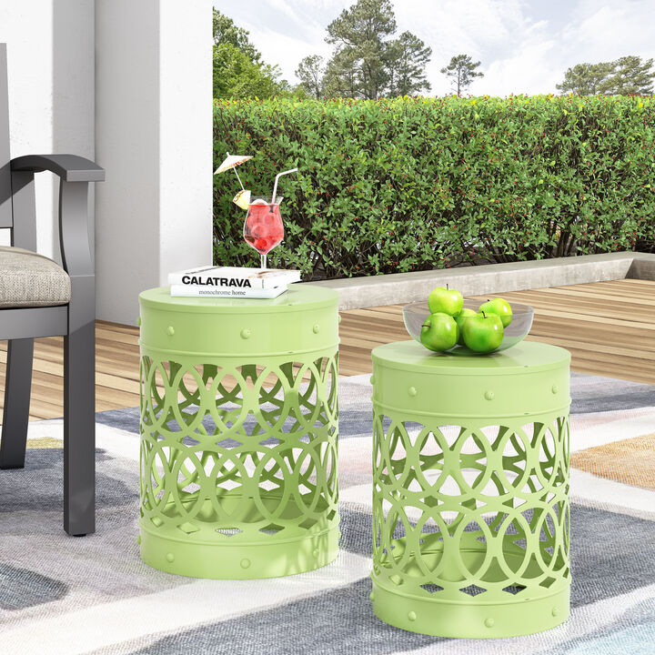 Merax Set of 2 Nesting Cylindrical Side Tables with Iron Cutout Frame