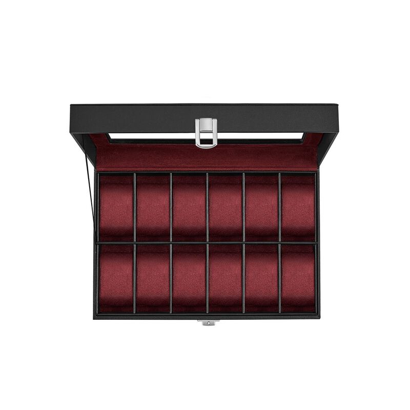 Men's 12-Slot Watch Case Glass Top, Lockable Organizer image number 0