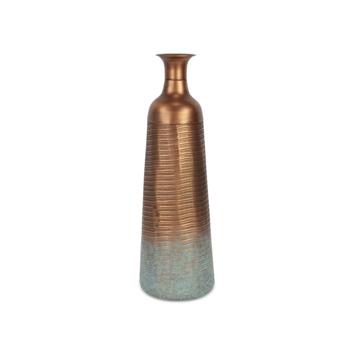 HomeRoots 24" Copper And Teal Abstract Tapered Metal Table Vase