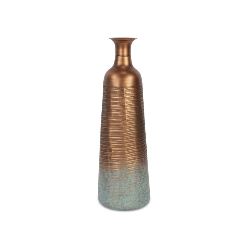 HomeRoots 24" Copper And Teal Abstract Tapered Metal Table Vase image number 0