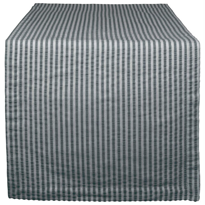 108" Black and Gray Seersucker Striped Rectangular Table Runner
