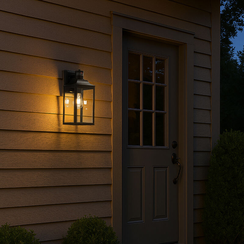 1 Light H16 in. Farmhouse Outdoor Wall Lantern with Motion Sensor in Matte Black Modern Exterior Wall Sconce with Clear Glass for Porch Courtyard image number 2