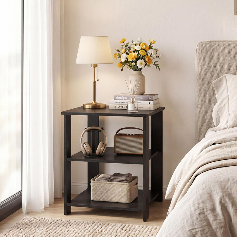 Modern 3-Tier Nightstand with Open Shelves and Square Side Table Design image number 2
