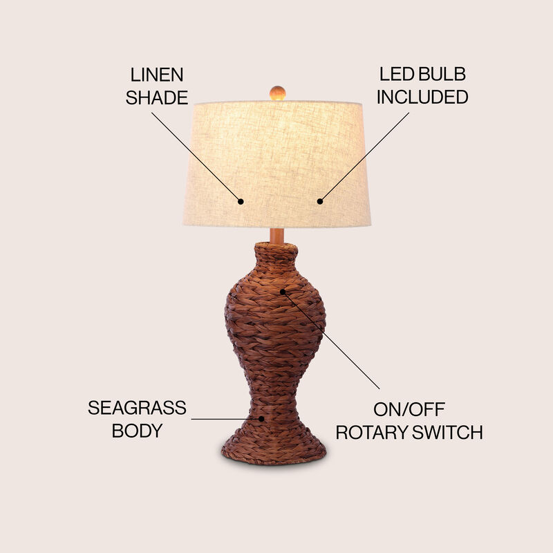 Elicia Coastal Cottage Water Hyacinth Weave LED Table Lamp