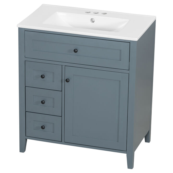 Merax Bathroom Storage Vanity with 3 Left Drawers, Right Cabinet with Adjustable Shelves