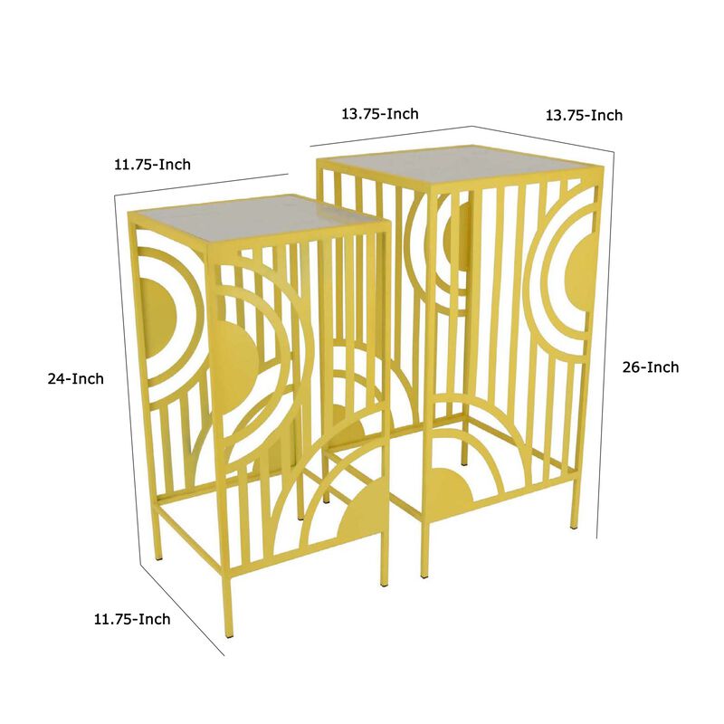Percy Plant Stand Table Set of 2, Marble Top, Gold Metal 26, 24 Inch