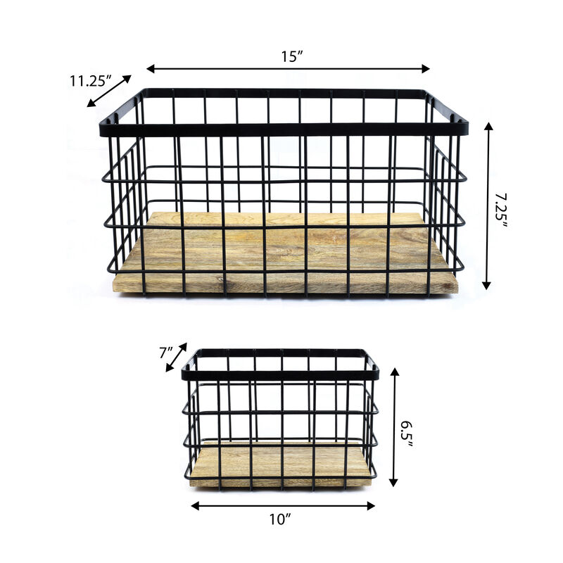 Evvie Vintage Farmhouse Handmade Wire Metal Nesting Storage Baskets with Wood Base image number 3