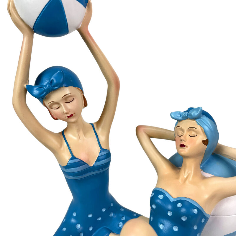 Set 2 Beach Beauties Figurines Aegean Blue Polka Dot Beachball Sunbathing Decor image number 3
