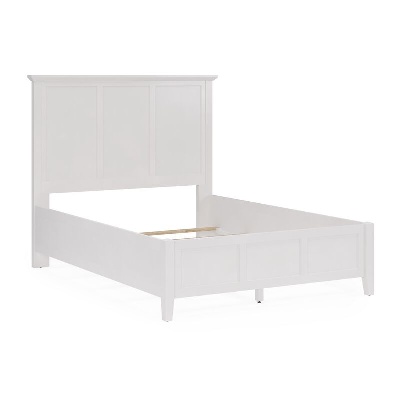 Fritz King Size Bed, Three Panel Design, Beveled Top, Brilliant White Wood - Benzara