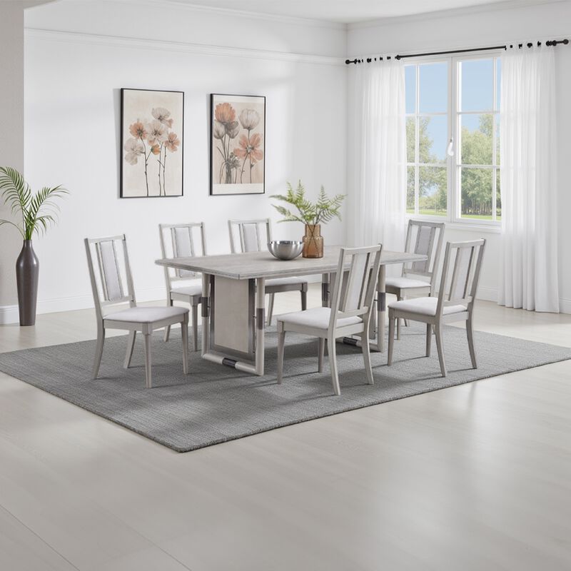 Mori Dining Table, 72 Inch Rectangular Top w Panel Legs, Natural Gray