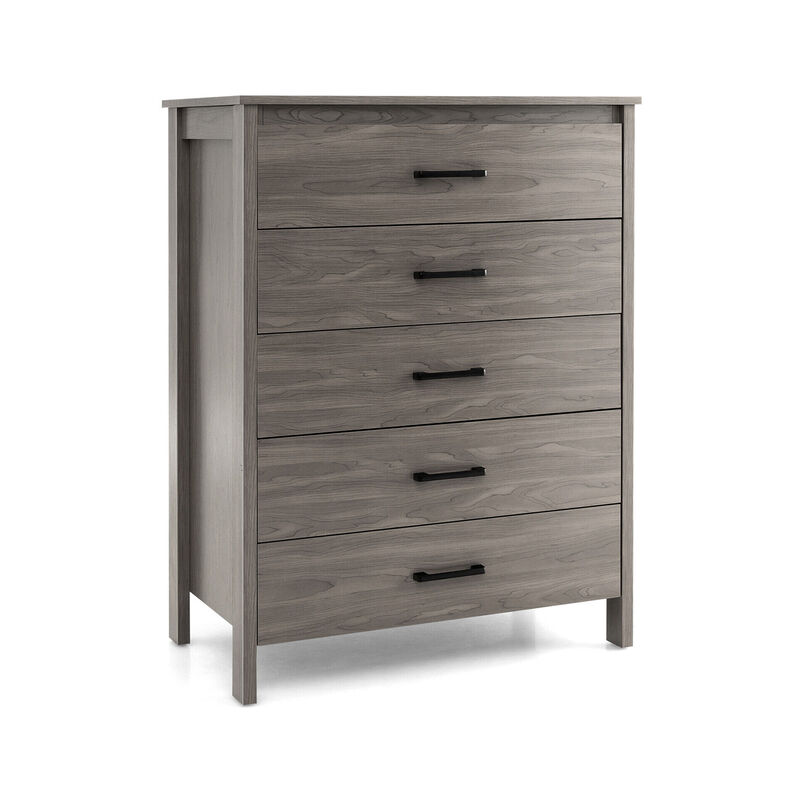 Modern 5-Drawer Multipurpose Chest Dresser with Metal Handles-Grey