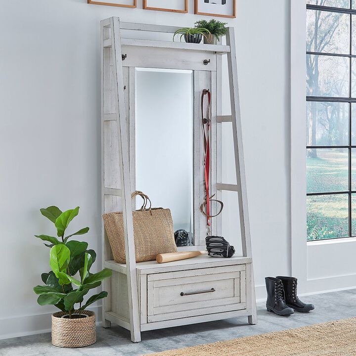 Liberty Furniture 2 Pc Hall Tree Set with Oak Framed Mirror and Storage Drawer - Charcoal