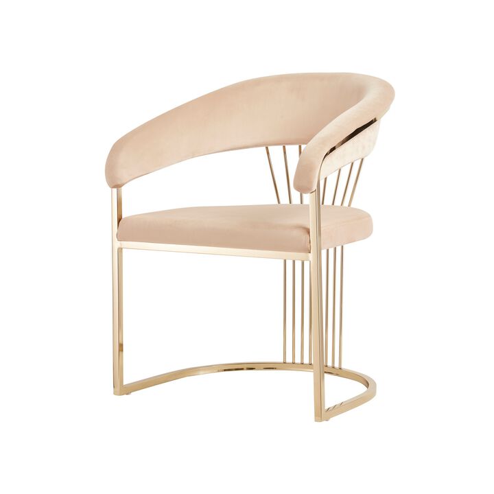 24 Inch Modern Dining Chair, Beige Velvet Seat Gold Cantilever Windsor Base-Benzara