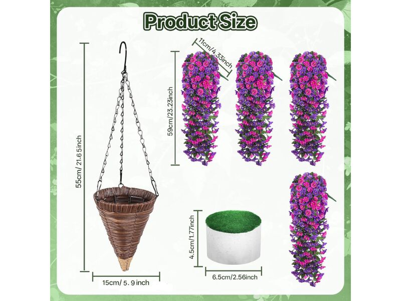 Purple Artificial Hanging Morning Glory Flowers UV Resistant Outdoor Garden image number 2