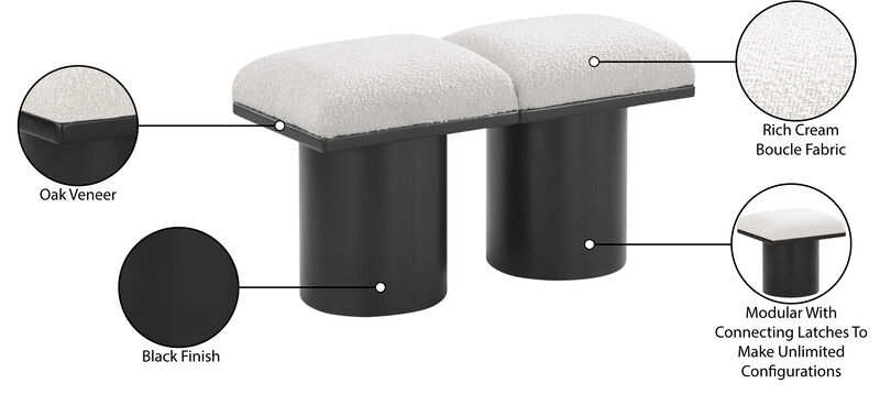 Meridian Furniture Pavilion Cream Boucle Fabric Bench