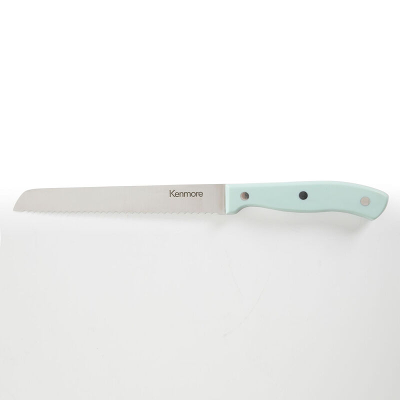 Kenmore Kane 14 Piece Stainless Steel Cutlery Set in Glacier Blue with Rubber Wood Block