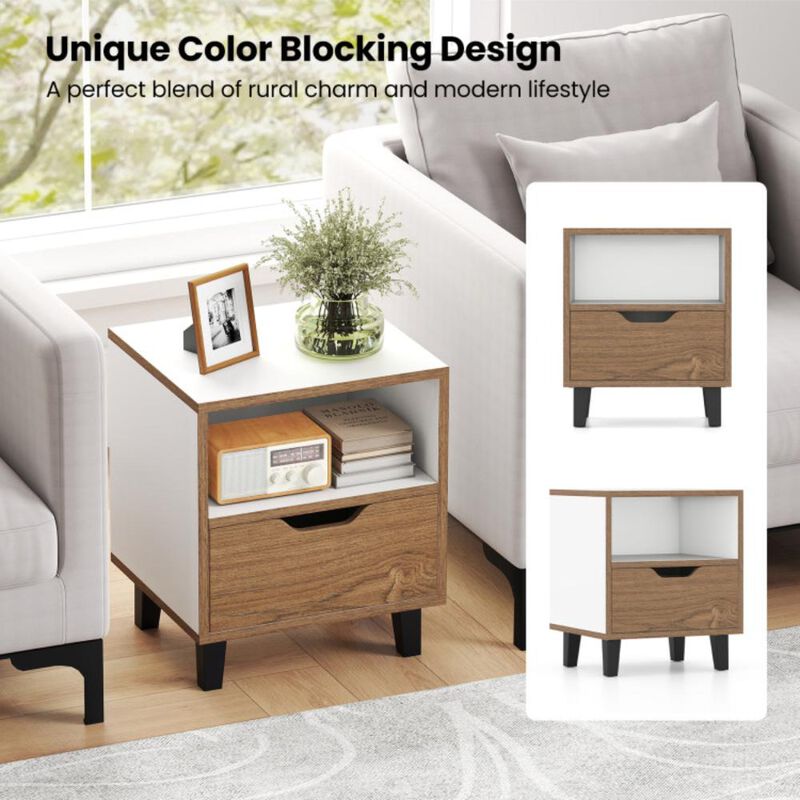Hivvago Nightstand Set of 2 with Drawer and Open Storage Shelf for Bedroom