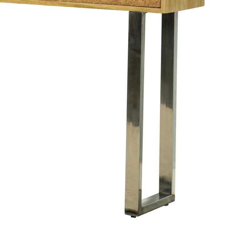 42 Inch Console Table, 2 Hand Carved Drawers, U Shaped Legs, Brown Finish-Benzara image number 4